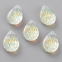 Crystal AB Embossed Glass Rhinestone Pendants, Teardrop, Faceted, Crystal AB, 14x9x5mm, Hole: 1.4mm