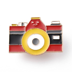 Red Camera Enamel Pin, Light Gold Alloy Badge for Backpack Clothes, Red, 21x28x2mm, Pin: 1mm