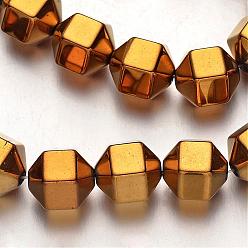 Golden Plated Electroplate Non-magnetic Synthetic Hematite Bead Strands, Polygon, Golden Plated, 8x8mm, Hole: 1mm, about 51pcs/strand, 15.7 inch