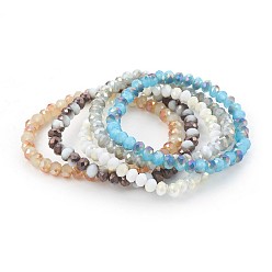 Mixed Color Electroplate Glass Beads Stretch Bracelets, Faceted, Round, Mixed Color, 2 inch(5cm)