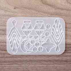 White DIY Pendant & Connector Charm Silicone Molds, Resin Casting Molds, Leaf, Moon, Star, Flat Round, Heart, Bowknot, Underwaer, Triangle, White, 130x83x5mm, Hole: 1.6mm, Inner Diameter: 6.5~74x9~32mm