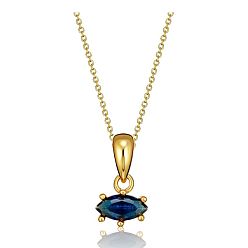 Marine Blue Birthstone Style Cubic Zirconia Horse Eye Pendant Necklaces, Golden Titanium Steel Necklace, Marine Blue, 15.75 inch(40cm)