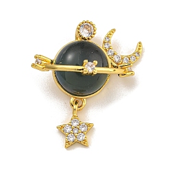 Черный Латунные микро проложить кубического циркония подвески, cmолой, долговечный, золотые, планета, луна и звезда, чёрные, 25x22x14 мм, отверстие : 4x2 мм