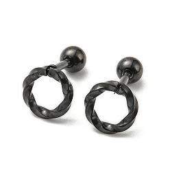 Black Ion Plating(IP) 304 Stainless Steel Stud Earrings, Cartilage Earrings, Round Ring, Black, 8mm
