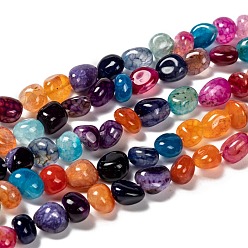 Mixed Color Natural Agate Beads Strands, Tumbled Stone, Dyed & Heated, Nuggets, Mixed Color, 8~13x9~10x6.5~9mm, Hole: 1.4mm, about 44pcs/strand, 14.76 inch(37.5cm)