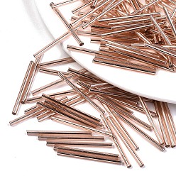 Rose Gold Plated Electroplate Glass Bugle Beads, Round Hole, Metallic Colours, Rose Gold Plated, 30x2.5mm, Hole: 1mm, about 1500pcs/bag