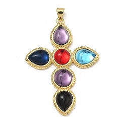 Разноцветный Подвески латуни cmолы, крест очарование, без свинца и без кадмия, стойки покрытие, долговечный, реальный 18 k позолоченный, красочный, 45.5x32.5x5 мм, отверстие : 4x3.2 мм