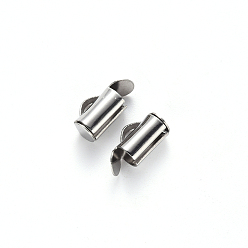 Stainless Steel Color 304 Stainless Steel Slide On End Clasp Tubes, Slider End Caps, Stainless Steel Color, 6x6x4mm, Hole: 3x1.5mm, Inner Diameter: 3mm