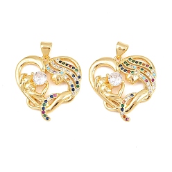 Настоящее золото 18K Латунные микро проложить кубического циркония подвески, без кадмия и без свинца, стойки покрытие, долговечный, сердце прелести, День матери, реальный 18 k позолоченный, 25x24x5 мм, отверстие : 3x5 мм