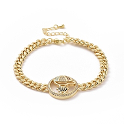 Golden Cubic Zirconia Boy Link Bracelet, Brass Jewelry for Women, Golden, 7-1/8 inch(18.2cm)