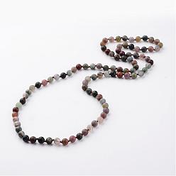 Indian Agate Natural Indian Agate Necklaces, Beaded Necklaces, Round, Frosted, 35.8 inch