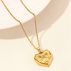 Lock Love Heart Stainless Steel Pandant Necklace, Golden, Lock, 15.75 inch(40cm)