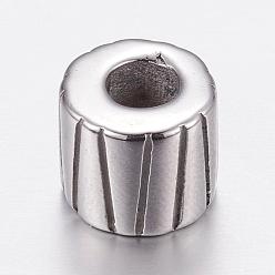 Antique Silver 304 Stainless Steel European Beads, Large Hole Beads, Column, Antique Silver, 11x10mm, Hole: 5mm
