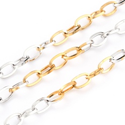Golden & Stainless Steel Color Two Tone 304 Stainless Steel Cable Chains, with Spool, Unwelded, Soldered, Golden & Stainless Steel Color, 6x4x1mm, 32.8 Feet(10m)/roll