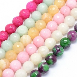 Mixed Color Natural Jade Beads Strands, Round, Faceted, Dyed, Mixed Color, 12mm, Hole: 1.5mm, about 32pcs/strand, 15 inch(38cm)