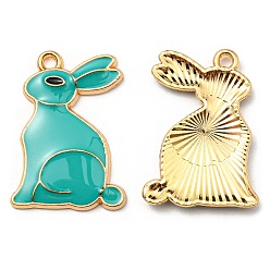Turquoise Alloy Pendants, with Enamel, Golden, Cadmium Free & Nickel Free & Lead Free, Rabbit Charms, Turquoise, 25x17.5x2.5mm, Hole: 1.6mm