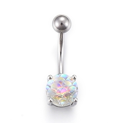Clear AB Piercing Jewelry, Brass Navel Ring, Belly Rings, with Acrylic & Stainless Steel Bar, Clear AB, 23x8mm, Bar: 15 Gauge(1.5mm), Bar Length: 3/8"(10mm)