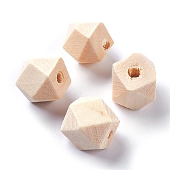 PapayaWhip Faceted Unfinished Wood Beads, Natural Wooden Beads, Polygon, PapayaWhip, 10x10mm, Hole: 3~3.6mm
