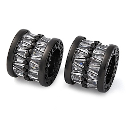 Черный Латунь микропаве прозрачный кубический цирконий европейский бисер, бусины с большим отверстием, колонка, долговечный, чёрные, 11.5x9.5 мм, отверстие : 7 мм