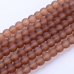 Camel Transparent Glass Bead Strands, Frosted, Round, Camel, 10mm, Hole: 1.3~1.6mm, about 80pcs/strand, 31.4 inch