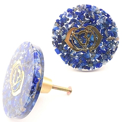 Lapis Lazuli Chakra Theme Natural Lapis Lazuli & Resin Box Handles, Cabinet Knobs, Flat Round with Ajna, 60x28mm
