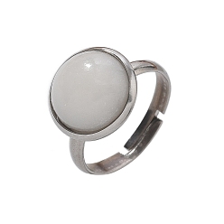 Белый Нефрит Полукруглые перстни из натурального белого нефрита, 304 регулируемые кольца из нержавеющей стали для женщин, круглый : 14 мм, размер США 7 1/4 (17.5 мм)