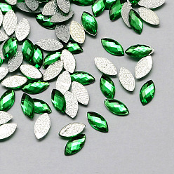 Green Transparent Faceted Horse Eye Acrylic Hotfix Rhinestone Flat Back Cabochons for Garment Design, Green, 5x10x2mm, about 5000pcs/bag