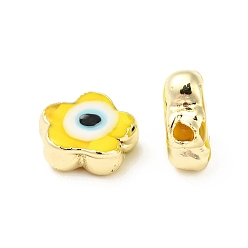 Gold Handmade Evil Eye Lampwork Beads, with Brass Findings, Cadmium Free & Lead Free, Flower, Gold, 12x11.5x5.5mm, Hole: 1.8mm