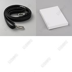 Платина 1 плоские черные ремни для сумки из искусственной кожи, Сплав с застежками, платина, 728~1320x27.5x15 мм