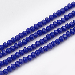 Blue Opaque Solid Color Glass Beads Strands, Faceted, Rondelle, Blue, 3x2mm, Hole: 0.5mm, about 150~155pcs/strand, 14.96 inch~15.35 inch(38~39cm)