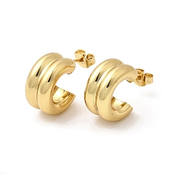 Золотой Двухслойные серьги-гвоздики в форме буквы С из нержавеющей стали, с 201 штифтов из нержавеющей стали, вакуумное покрытие pvd, золотые, 304 мм