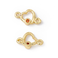 Tomato Brass Micro Pave Cubic Zirconia Links Connectors, Real 18K Gold Plated, Heart, Tomato, 6x9.5x2mm, Hole: 0.9mm