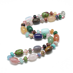 Mixed Stone Natural & Synthetic Gemstone Beaded Necklaces, with Alloy Lobster Clasps, Barrel, 18.1 inch~18.5  inch(46~47cm), Barrel: 14x10mm
