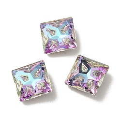 Vitrail Light Glass Rhinestone Cabochons, Point Back & Back Plated, Faceted, Square, Vitrail Light, 18x18x7.5mm