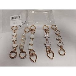 Золотой 5 шт. 5 стили сплава белые эмалевые удлинительные цепи для сумок, с абс пластмассовой имитационной жемчужиной, разнообразные, золотые, 138~173 мм, 1 шт / стиль