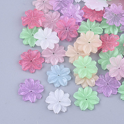 Mixed Color Translucent Resin Beads, Flower, Mixed Color, 14.5x14.5x3mm, Hole: 1.2mm