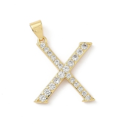 Letter X Латунные микро проложить кубического циркония подвески, без свинца и без кадмия, долговечный, реальный 18 k позолоченный, стойки покрытие, Письмо X, 19x18x2 мм, отверстие : 4.5x3 мм
