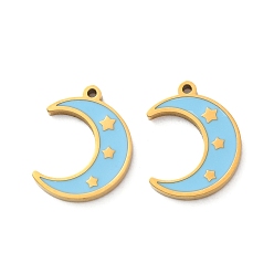Светло-Голубой 304 нержавеющей стальной эмали подвески, лунное очарование, реальный 18 k позолоченный, Небесно-голубой, 15.5x12x1.5 мм, отверстие : 1 мм