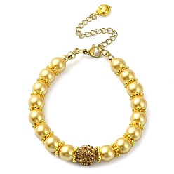 Gold Glass Imitation Pearl Beaded Bracelets for Women, Gold, 7-1/8 inch(18cm)