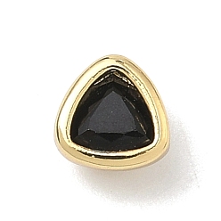 Черный Треугольные латунные микропаве кабошоны из кубического циркония, стойки покрытие, долговечный, без свинца и без кадмия, реальный 18 k позолоченный, чёрные, 5x5x3.5 мм