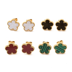 Mixed Color Flower Golden 304 Stainless Steel Stud Earrings, with Resin, Mixed Color, 13x13mm