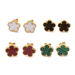 Mixed Color Ion Plating(IP) Flower Golden 304 Stainless Steel Stud Earrings, with Resin, Mixed Color, 13x13mm