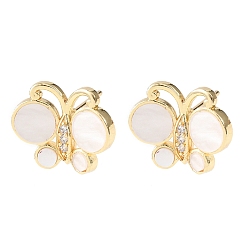 Белый Латунные микро проложить серьги стержня кубического циркония, cmолой, реальный 18 k позолоченный, долговечный, без кадмия и без свинца, стойки покрытие, белые, 13x15.5 мм