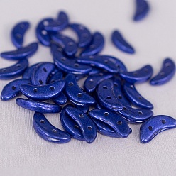 Medium Blue 10Pcs Opaque Czech Glass Beads, 2-Hole, Meniscus Moon, Medium Blue, No Size