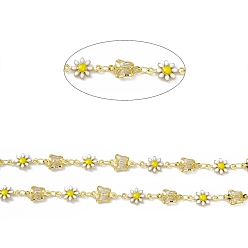 Clear Handmade Glass Butterfly & Enamel Daisy Flower Link Chains, with Real 18K Gold Plated Brass Findings, Soldered, with Spool, Clear, Butterfly: 7x11x2mm, Flower: 7.5x12.5x2mm