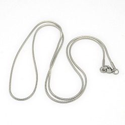 Stainless Steel Color Trendy Unisex 201 Stainless Steel Snake Chain Necklaces, with Lobster Claw Clasps, Stainless Steel Color, 19.5 inch(49.5cm), 1mm
