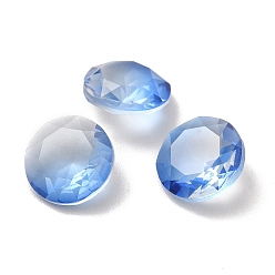 Light Sapphire Faceted K9 Glass Rhinestone Cabochons, Pointed Back, Flat Round, Light Sapphire, 10x5mm