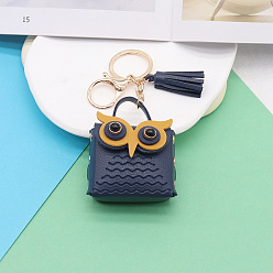 Midnight Blue Cute Owl Imitation Leather Wallets, with Light Gold Keychian Clasps, Midnight Blue, Wallet: 5.5x5.5cm