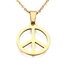 Golden 201 Stainless Steel Pendants Necklaces, with Cable Chains and Lobster Claw Clasps, Peace Sign, Golden, 17.71 inch(45cm), 1.5mm