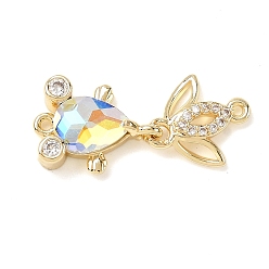 Прозрачный АВ Латунные микропаве прозрачные кубические цирконии подвески-фигурки для рыбок, со стеклом, стойки покрытие, золотые, ясно AB, 23.5x9.5x4.5 мм, отверстие : 1 мм